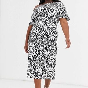 ASOS Curve Black & White Zebra Pencil Midi Dress NWT